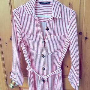 ZARA Red White Stripes Long Shirt Dress Duster XS